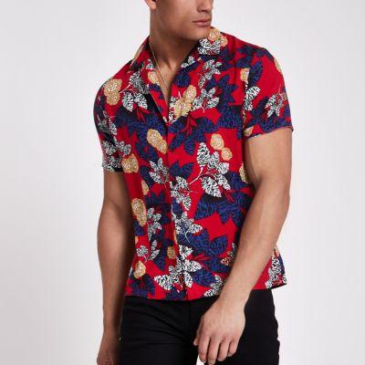 River Island Mens Floral Revere Short Sleeve Tape Shirt