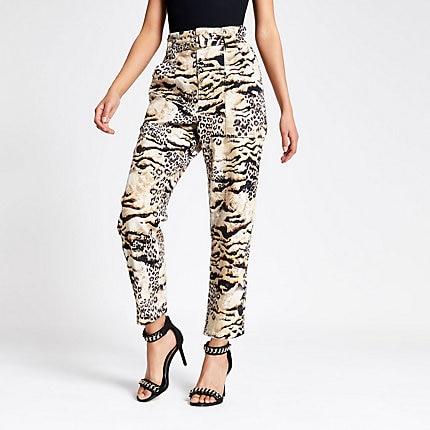 River Island Womens Animal Print Paperbag Jeans