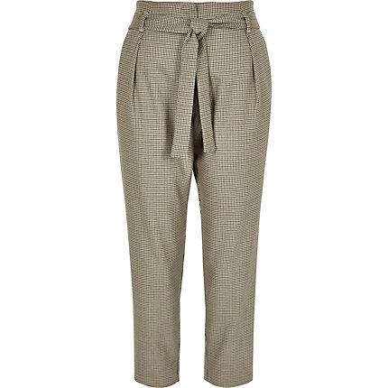 River Island Womens Petite Check Tie Waist Tapered Trousers