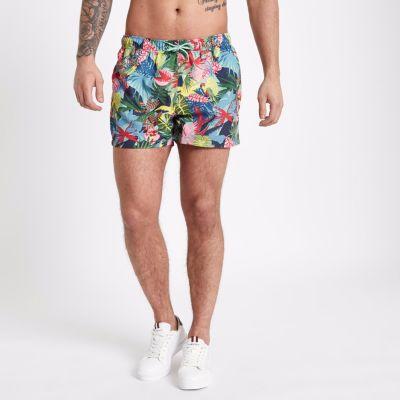 River Island Mens Jungle Print Swim Trunks