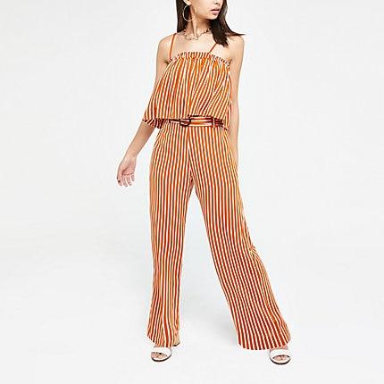 River Island Womens Stripe Belted Wide Leg Pants