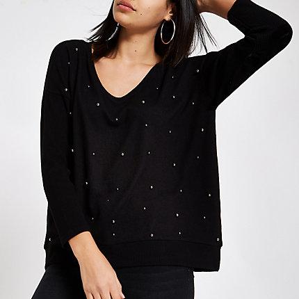 River Island Womens Hacci Pearl Embellished Jumper