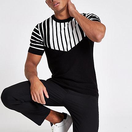 River Island Mens Knit Slim Fit Chevron Split T-shirt