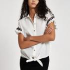 River Island Womens White Frill Trim Tie Front Shirt