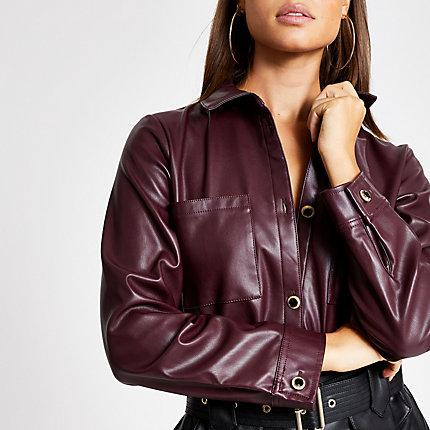 River Island Womens Faux Leather Long Sleeve Shirt