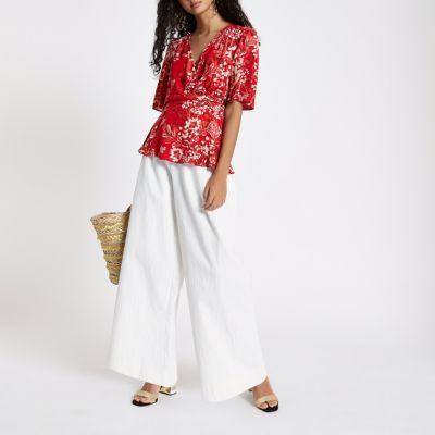 River Island Womens Floral Kimono Sleeve Wrap Blouse
