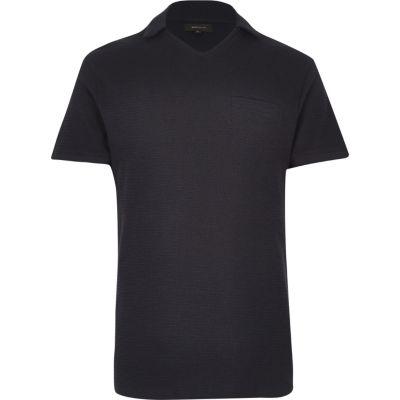 River Island Mensdark Waffle Revere Collar Polo Shirt