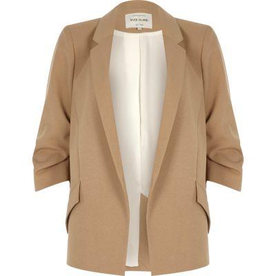River Island Womens Dark Nude Ruched Sleeve Blazer