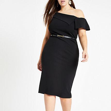 River Island Womens Plus Bardot Belted Bodycon Midi Dress