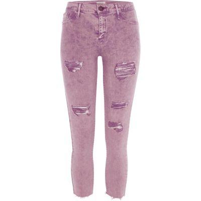 River Island Womens Petite Acid Wash Molly Ripped Jeggings