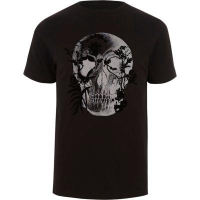 River Island Mens Floral Skull Print Slim Fit T-shirt