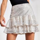 River Island Womens Silver Sequin Frill Mini Skirt