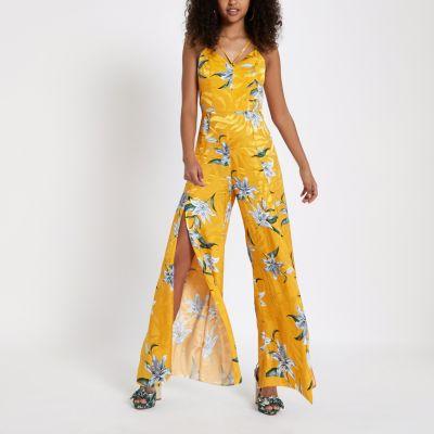 River Island Womens Floral Wide Split Leg Jumpsuit