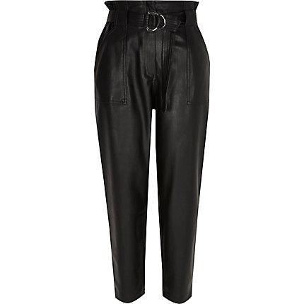 River Island Womens Petite Faux Leather Paperbag Trousers