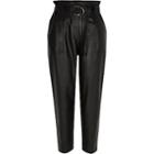River Island Womens Petite Faux Leather Paperbag Trousers