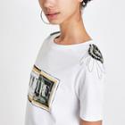 River Island Womens White Camo Shoulder Embellished T-shrit