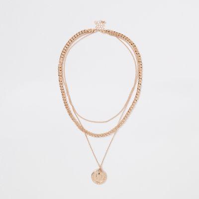 River Island Womens Gold Tone Pendant And Chain Layered Necklace