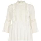 River Island Womens White Embroidered High Neck Smock Top