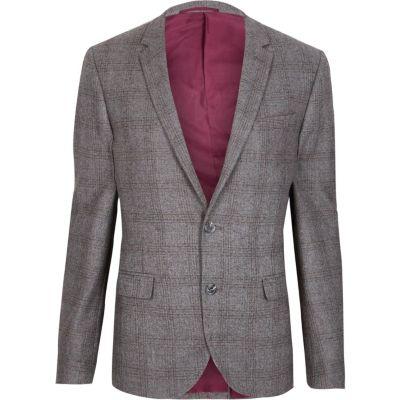 River Island Mens Check Cropped Skinny Fit Suit Jacket