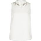River Island Womens Petite White Embellished High Neck Top