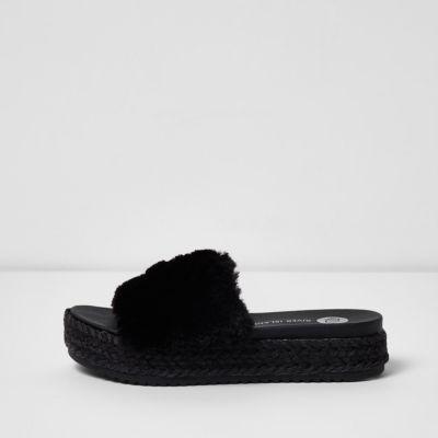 River Island Womens Fluffy Espadrille Sliders