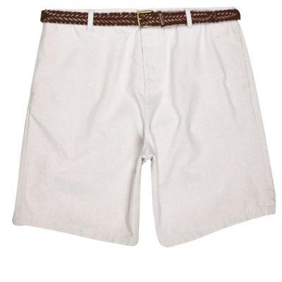 River Island Mens Slim Fit Belted Oxford Shorts