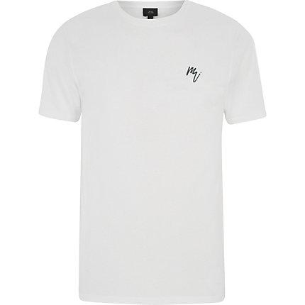 River Island Mens White Slim Fit Embroidered Crew Neck T-shirt