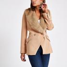 River Island Womens Faux Fur Trim Double Breasted Jacket