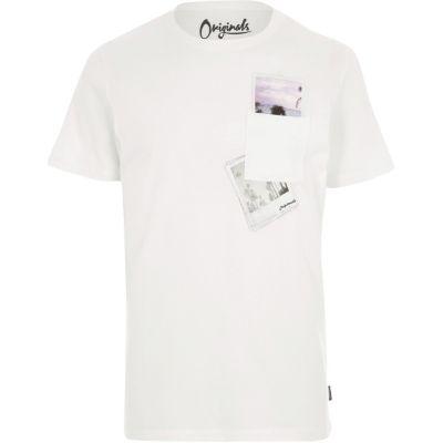 River Island Mens White Polaroid Print Jack & Jones T-shirt