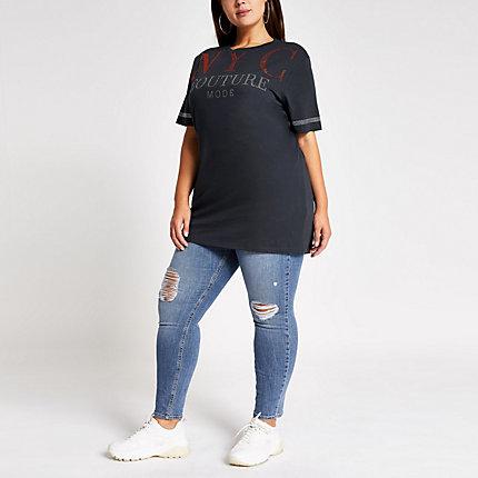 River Island Womens Plus 'nyc' Diamante Embellished T-shirt