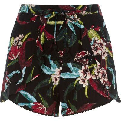 River Island Womens Tropical Floral Print Frill Shorts