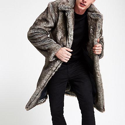 River Island Mens Faux Fur Longline Coat