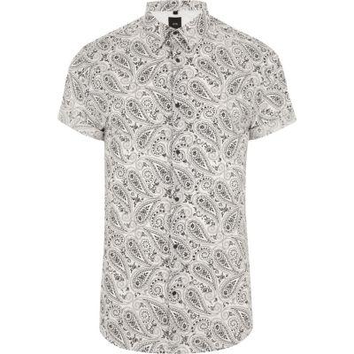 River Island Mens White Paisley Slim Fit Popper Button Shirt