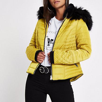River Island Womens Petite Faux Fur Hood Padded Coat