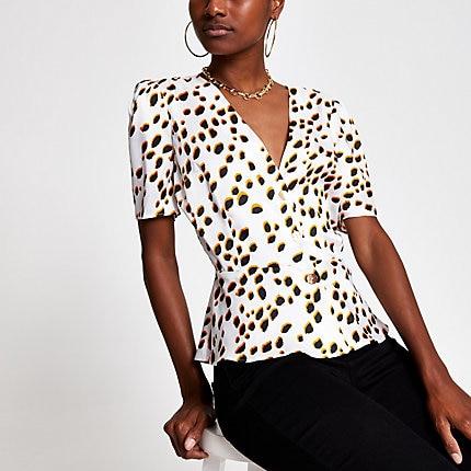 River Island Womens White Spot Print Tea Top