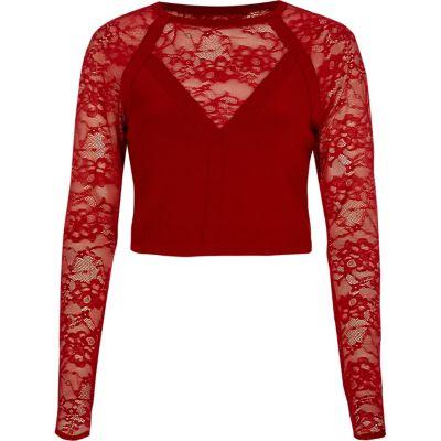 River Island Womens Lace Long Sleeve Crop Top