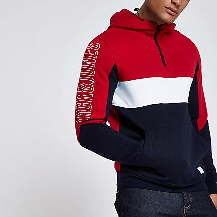 River Island Mens Jack And Jones Colour Block Half-zip Hoodie