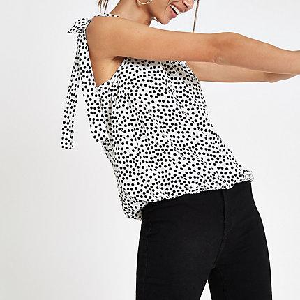 River Island Womens White Spot Swing Hem Blouse