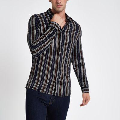 River Island Mens Aztec Stripe Print Long Sleeve Shirt