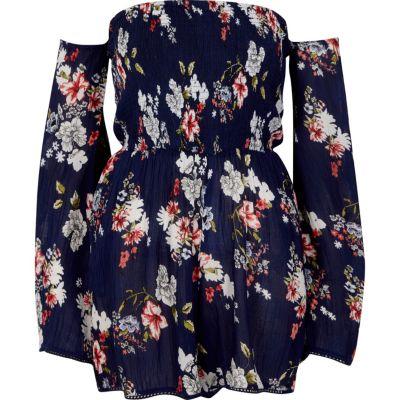 River Island Womens Floral Print Bardot Playsuit