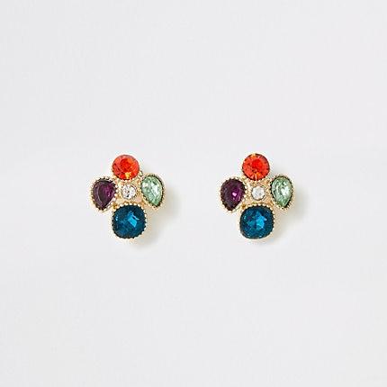 River Island Womens Gold Colour Gem Clustered Stud Earrings