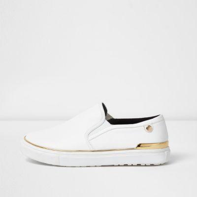 River Island Womens White Wide Fit Slip On Plimsolls