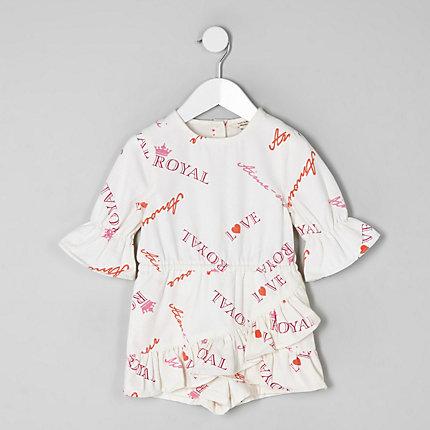River Island Mini Girls White Slogan Print Skort Playsuit