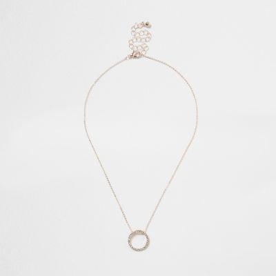 River Island Womens Rose Gold Tone Diamante Pave Circle Necklace