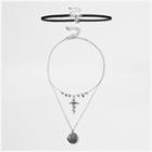 River Island Womens Silver Tone Multi Row Charm Cross Choker Set