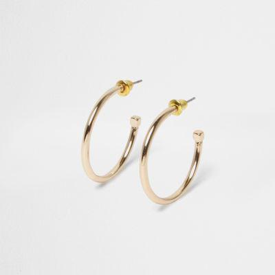 River Island Womens Gold Tone Cube Back Hoop Earrings