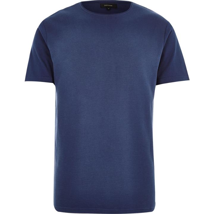 River Island Mensblue Textured Ribbed Front T-shirt