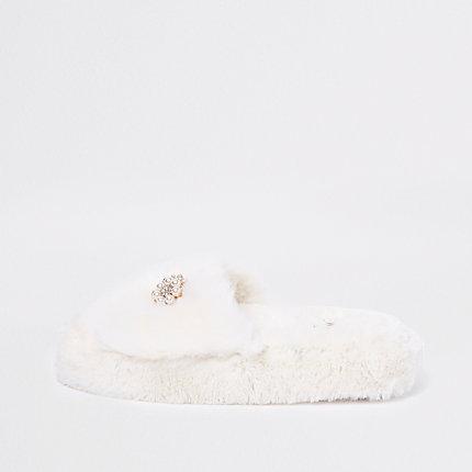 River Island Womens Faux Fur Platform Sliders