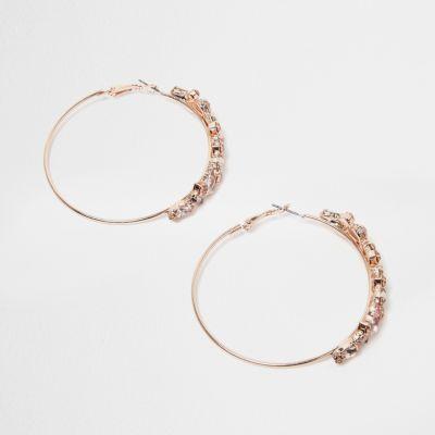 River Island Womens Rose Gold Tone Hoop Jewel Earrings