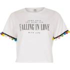 River Island Womens White 'falling In Love' Print Pom Pom T-shirt